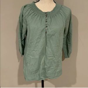 J Jill Women's Blouse Size Small Cotton Green Top